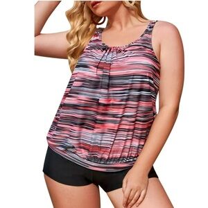 Plus Size Tankini Blouson Tops with Boyshorts Two Piece Bathing Suits